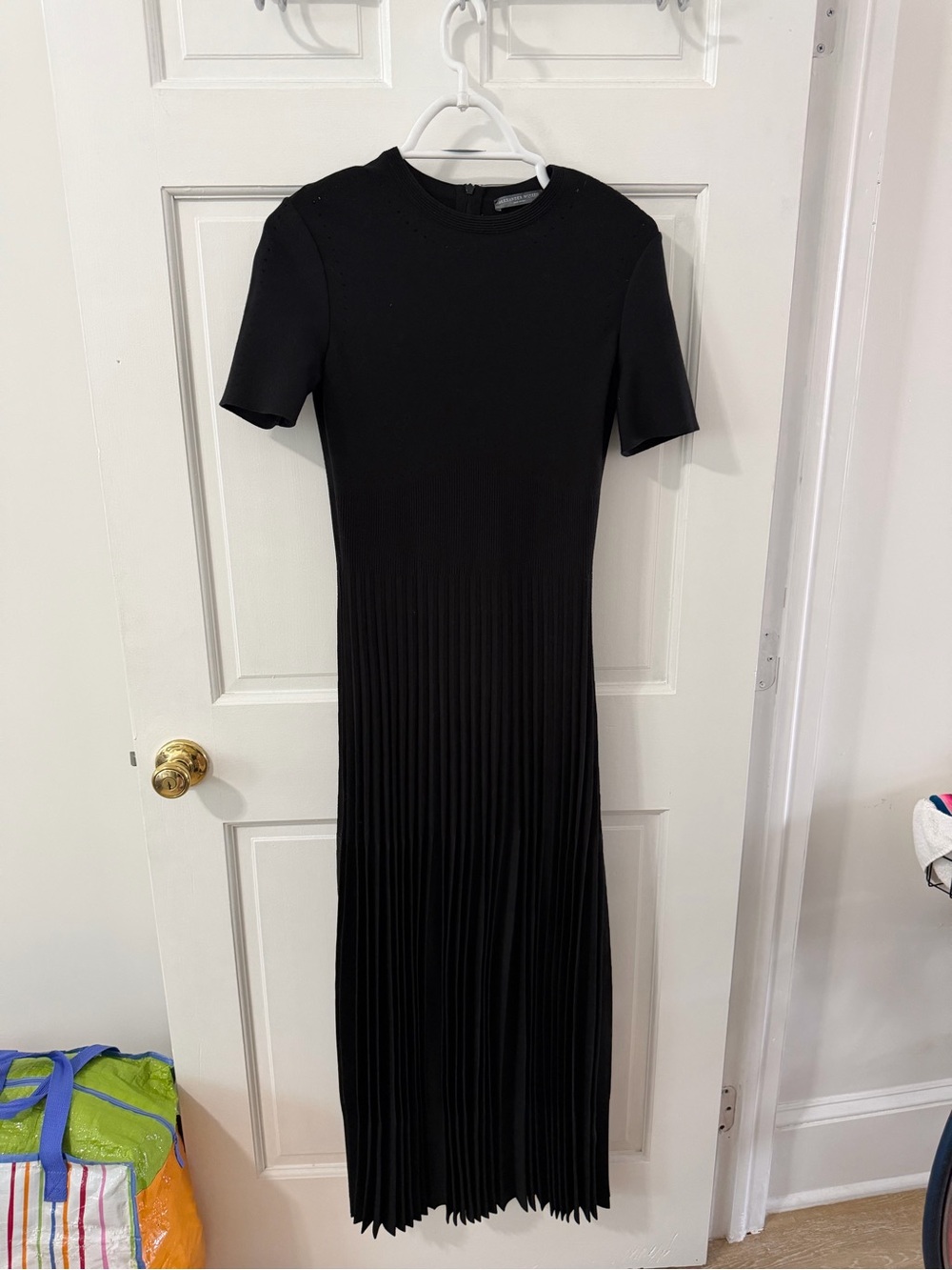 Alexander McQueen Knitted Black Short-Sleeve Pleated Maxi Dress